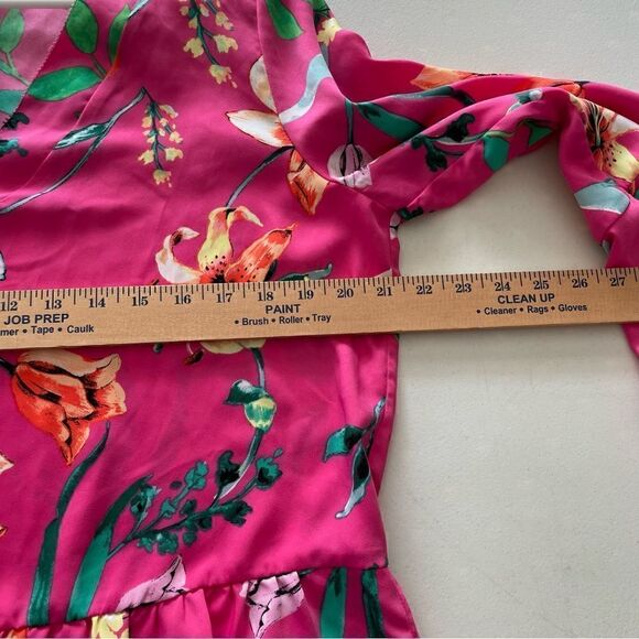 Laundry by Shelli Segal Pink Floral Bell Sleeve Blouse Women Large Ruffle Waist - Picture 6 of 10